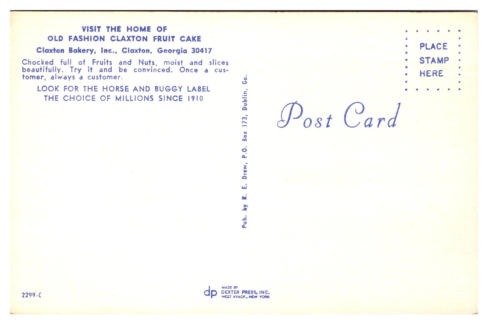 Vintage Claxton Fruit Cake Bakery Interior, Claxton, GA Postcard