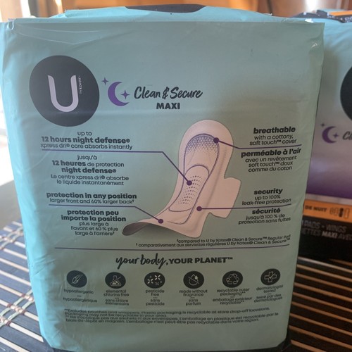 2x Maxi almohadillas de seguridad U By Kotex con alas 14 quilates durante la noche sin fugas limpias y seguras - Imagen 2 de 4