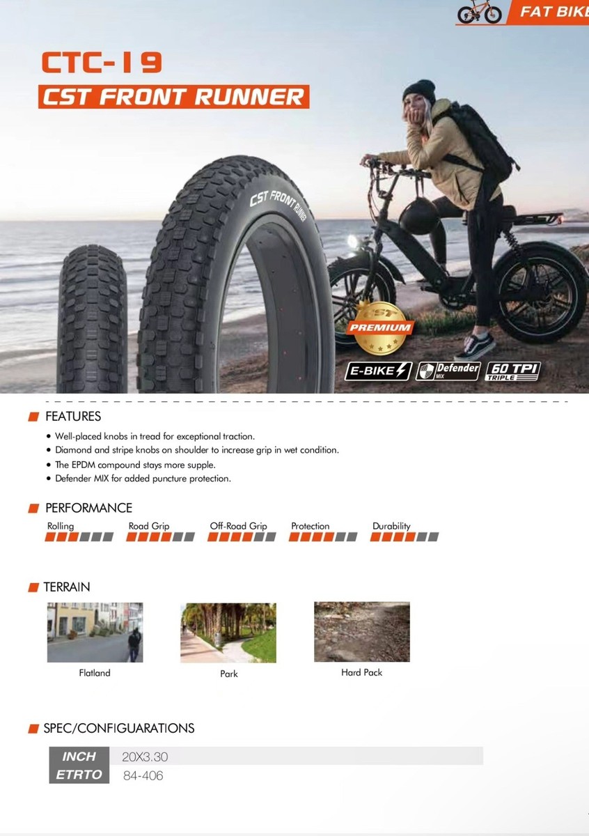 CST Premium Front Runner 20 x 3.3 Tire | Your Local E-Bike Experts CST Premium Front Runner 20 x 3.3 Tire | Your Local E-Bike Experts