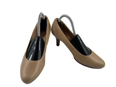 #ad Clarks Artisan Heels Women 9.5 M Shoes Brown Nude Leather Casual Slip On Pumps $9.91