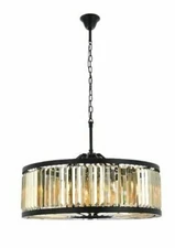 Golden Teak Crystal Chandelier Matte Black Foyer Dining Room Light Fixture 35"
