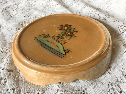 Vintage Made in Japan Orange Lustreware Hand Painted Floral rare Tea Trivet - Picture 3 of 3