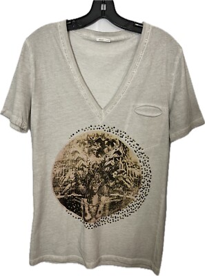Absolut Joy Italy Women's Shirt Gray Graphic Embellished Size L Retail $140