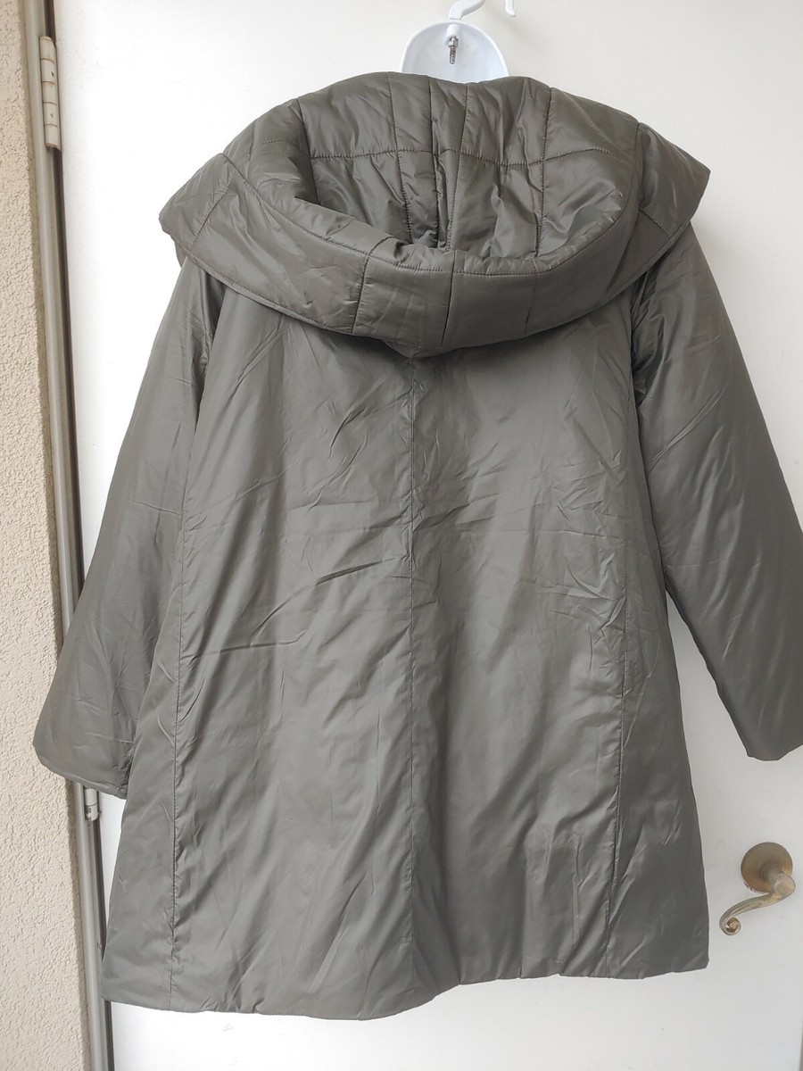 Eileen Fisher Eggshell Nylon Shawl Hoodie Dble-breasted Puffer