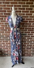 WINDSOR Rose Maxi Bodycon Stretch Dress Purple Floral Halter Size S-M Women’s
