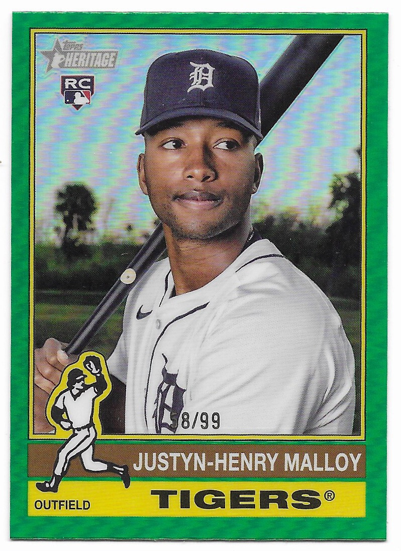 2025 Topps Heritage Chrome Green Bordered Justyn-Henry Malloy #58/99 (305) RC