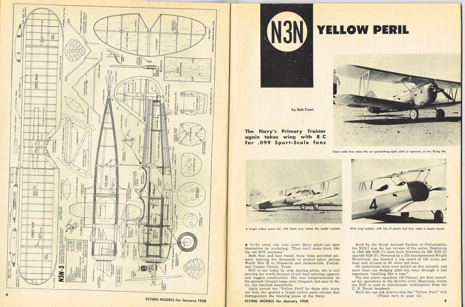 FLYING MODELS Magazine January 1958 N3N Yellow Peril: RC Scale full size patters - Image 3 of 3