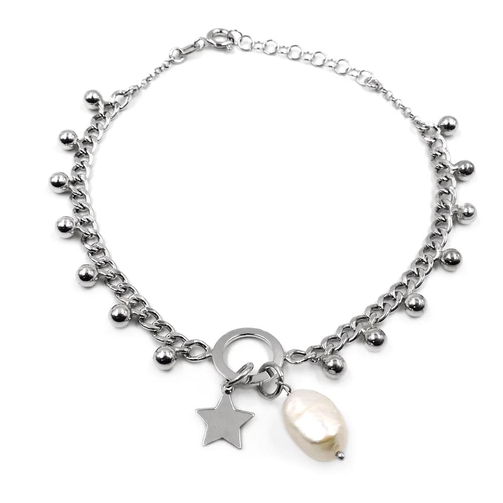 Bracciale NENALINA In Perle D'Acqua Dolce 6 Mm Con Ciondolo In Argento 925 – Elastico, Lunghezza Regolabile 16-19 Cm – Regalo Per Lei - 6