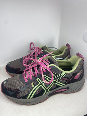 Women's Asics Gel Venture Trail Running Shoes Gray Pink Green Walk  Hike