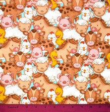 Farm Animals Fabric - HALF YARD - 100 Cotton - Nursery Baby Pig Cow Duck Sheep