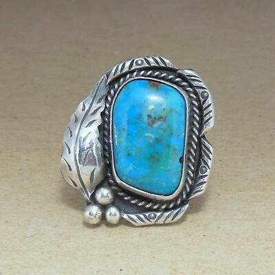Large Vintage Navajo Stamped HY Sterling Silver Turquoise