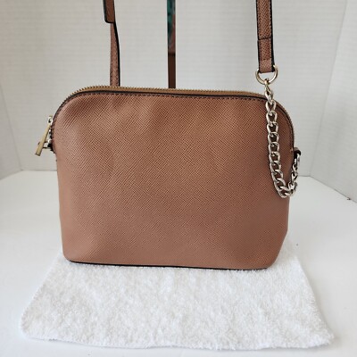 Kelly & Katie Brown Crossbody Purse Goldtone Accents Coated Canvas RN#82384