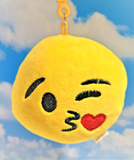 Emoji Face Blowing Kiss Yellow 4.5" Plush Keychain Emoticon Accessory Key Chain