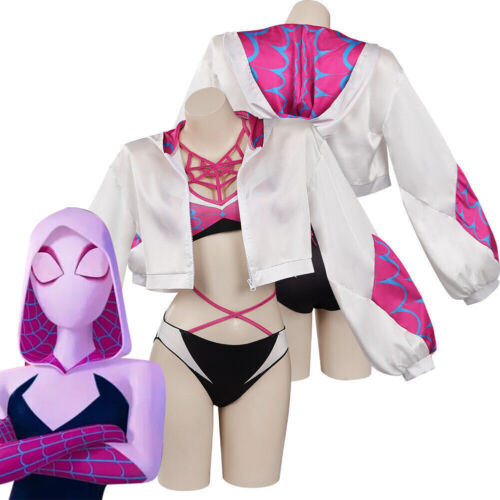 Spider-Man: Across The Spider-Verse Gwen Stacy Swimsuit Cosplay Costume Bikini - Afbeelding 1 van 12