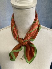 Vtg 60s 70s Robinson Golluber Scarf 20" Orange Green Stripe Polka Dot Italy EUC