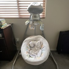 Fisher-Price Baby Swing Plush Seat Music Adjustable Speeds Toys White Gray