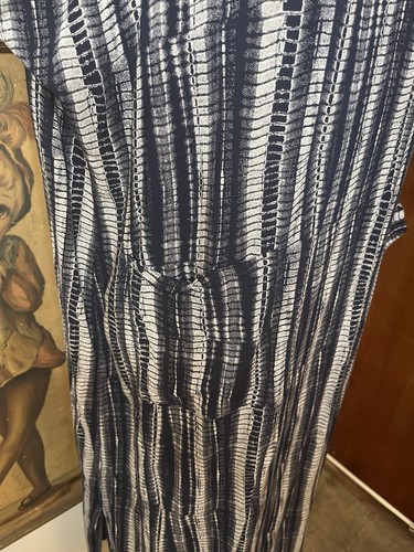 Simple Suzanne Betro Navy Blue White Tie Dye Snakeskin Maxi Caftan Plus Dress 1X - Picture 3 of 7