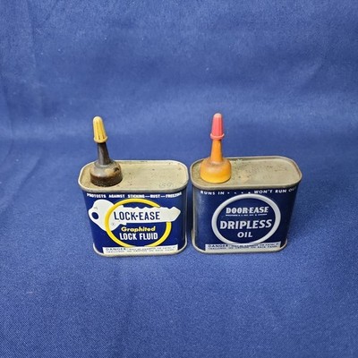 Vintage  Pair of 1950s Dixon Lock-Ease/Door-Ease Lock Fluid Dripless Oiler Cans