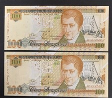 HONDURAS 2  BANKNOTES  100  LEMPIRAS  2008    UNCIRCULATED  SCARCE