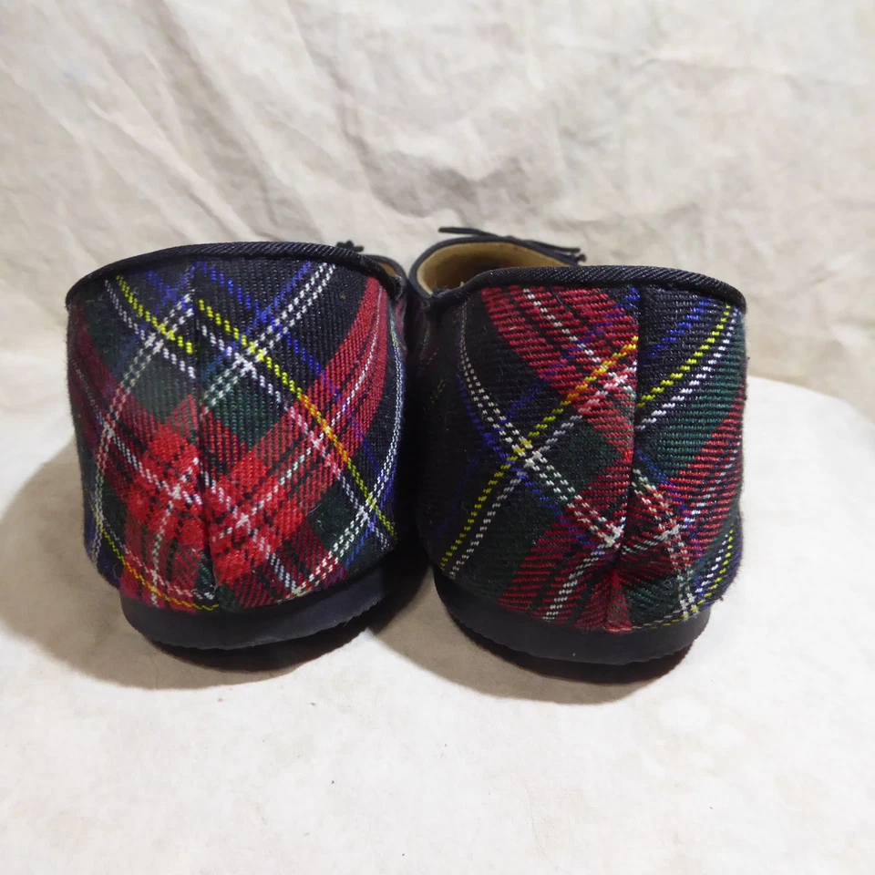 🩰 Old Navy Pointy Ballet Flats 10 M Multicolor Tartan Plaid Fabric; Bow Details - Image 3 of 4