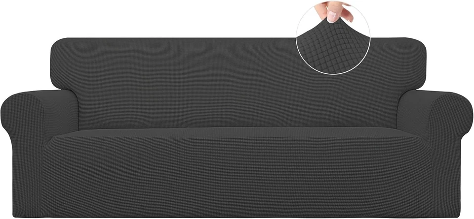 Funda de sofá elástica gris oscuro - Tela jacquard suave para sofás grandes (60-81 pulgadas) Foto 3 de 4