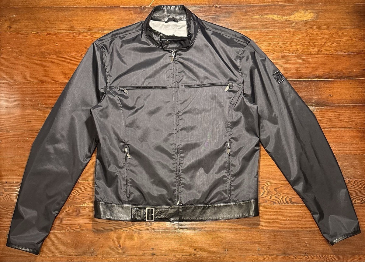 Belstaff Gold Label Full Zip Leather Thin Nylon Jacket Black Belstaff Gold Label Full Zip Leather Thin Nylon Jacket Black