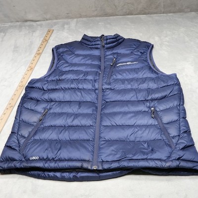 Eddie Bauer Down Vest Mens Large Blue EB800 Puffer Quilted Outdoor Insulated
