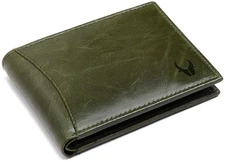 INDIAN Green Leather Men's Wallet RFID Protected Bifold Slim Card Holder