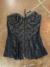 1960s Vintage Lady Marlene Corset Bustier Sheer Floral Black Open Back Zip 38D