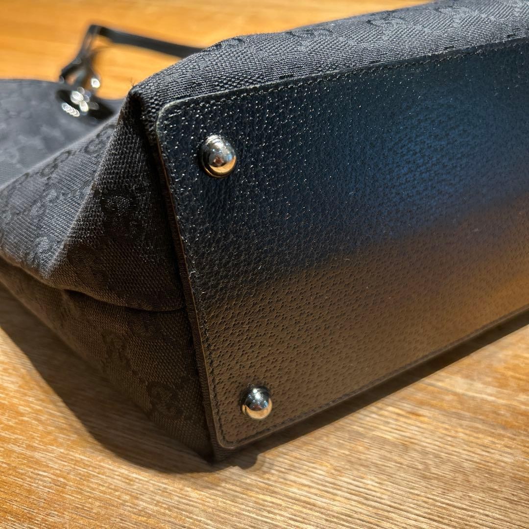 GUCCI Canvas Tote Bag Women Black Silver Hardware Durable Authentic thumbnail 3