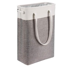 White Grey Slim Laundry Basket Handles Collapsible Dirty Clothes Bin