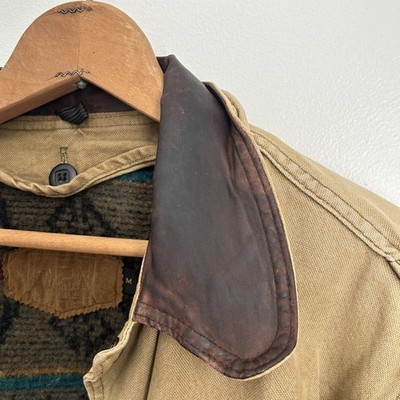 Vintage Woolrich Chore Jacket Aztec Medium Leather Collar Wool