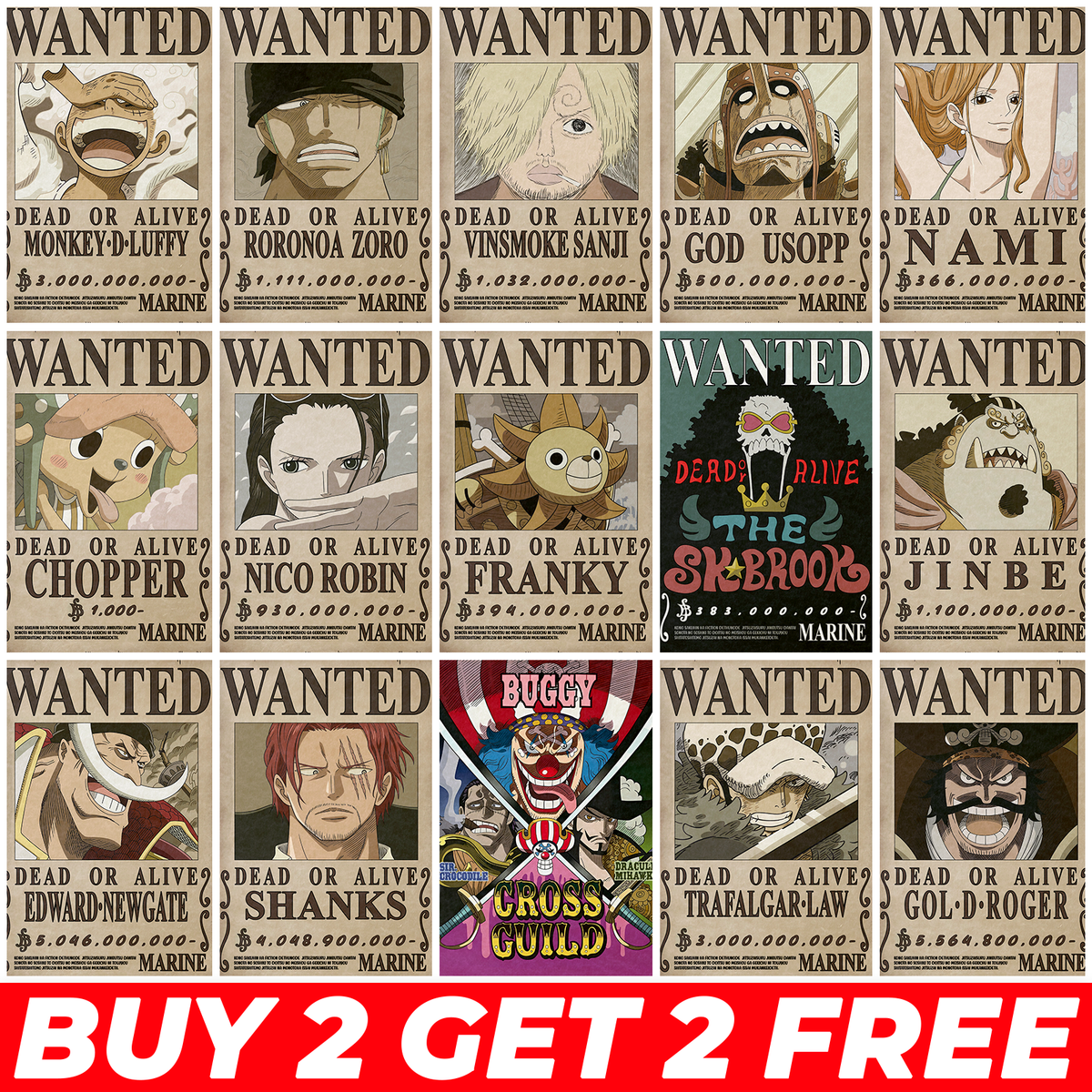 One Piece Wanted Posters Straw Hats Wanted Anime Poster Art Wall