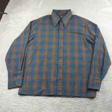 Vintage 70s Shirt Mens L Green Tartan Plaid Dagger Collar JC Penney Disco