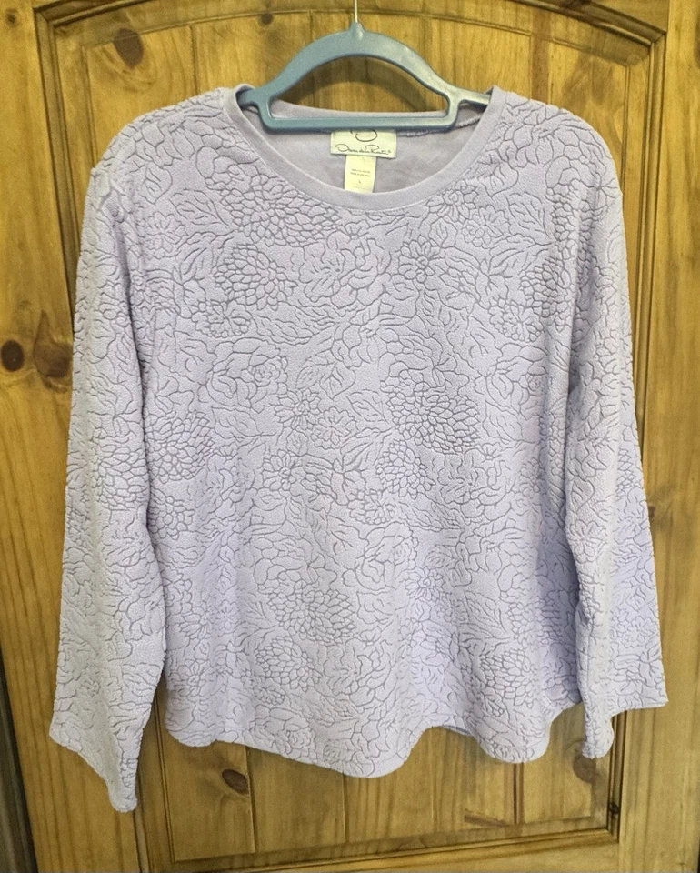 Conjunto de pijama Oscar de la Renta L lavanda floral polar top pantalones de salón ropa de dormir Foto 2 de 4