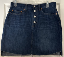 Gap Mini Skirt 28 Medium Wash Denim Button-Fly Raw Hem Blue Cotton Casual