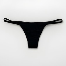 Sauvage Black Swarovski Crystal Thong Strappy Sides Bikini Swim Bottom Small