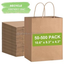 50-500 Pack Brown Paper Shopping Kraft Retail Gift Merchandise Bags With Handles