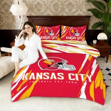 4pcs New Kansas Football Duvet Cover Bedding Set Gift /Free Hat Included