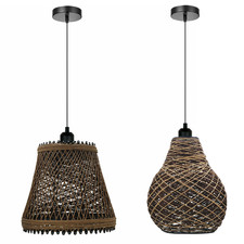 Modern Rattan Wicker Ceiling Light E27 Fitting Pendant Adjustable Shade Easy fit
