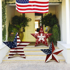 3 Pcs 4Th of July Rustic Porch Standings Large Wooden Patriotic Star Outdoor Dec