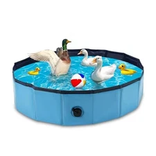 Foldable Drainable Duck Pond Pool for Real Pet Ducks, Blue Hard Plastic Foldi...