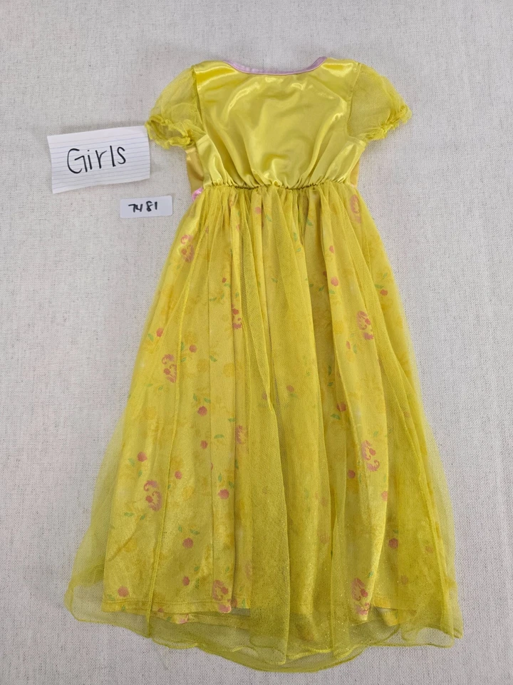 Vestido Princesa Disney Niñas Talla 4T Amarillo Manga Corta Volantes Resistente al Llama Foto 2 de 4