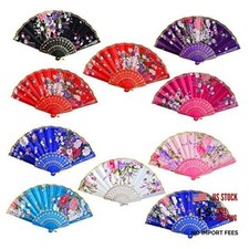 10pcs Floral Folding Hand Fan Flower Pattern Gold Side Lace Handheld Folding