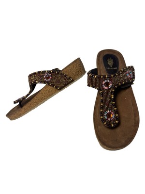 Volatile Island Beaded Thong Mini Wedge Sandals Learher Wedge Heel Flip Flops