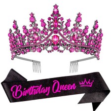 VELSCRUN Rose Pink Crystal Birthday Queen Tiara Crown for Women