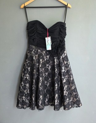 MissN Next Petite Black Floral Lace Strapless Dress M 10 Occasion Sweetheart NWT