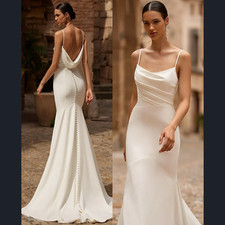 Elegant Spaghetti Wedding Dresses Mermaid Pleated Zipper Back Bridal Gowns Women
