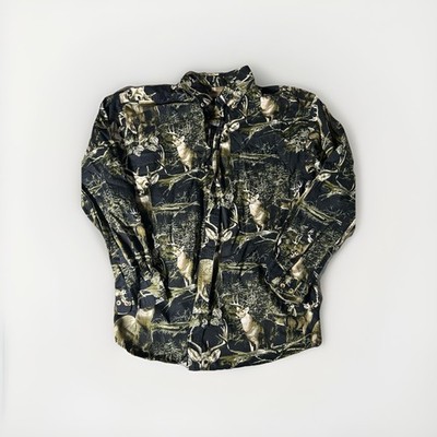 Ruggedearth Whitetails Deer Button Down dress casual Shirt All Over Print Deer L