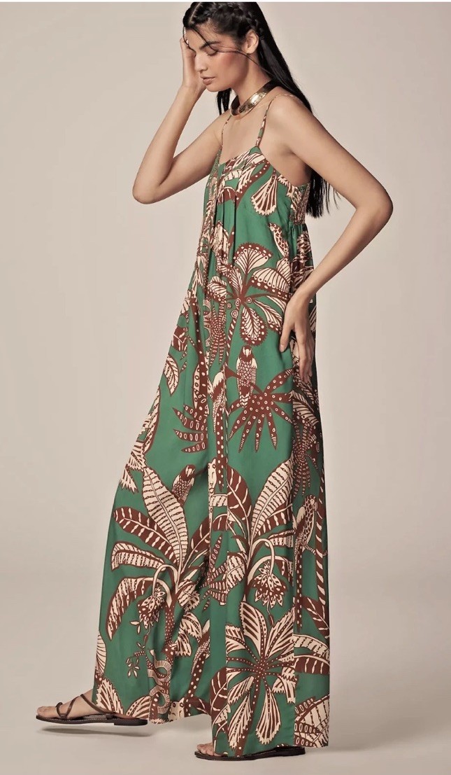 New FARM Rio x Anthropologie Waistless Amazonia Green Jumpsuit Romper LARGE